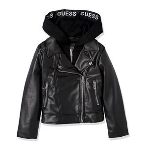 GUESS Girls' Faux Leather and Cotton Hooded Jacket Size 12